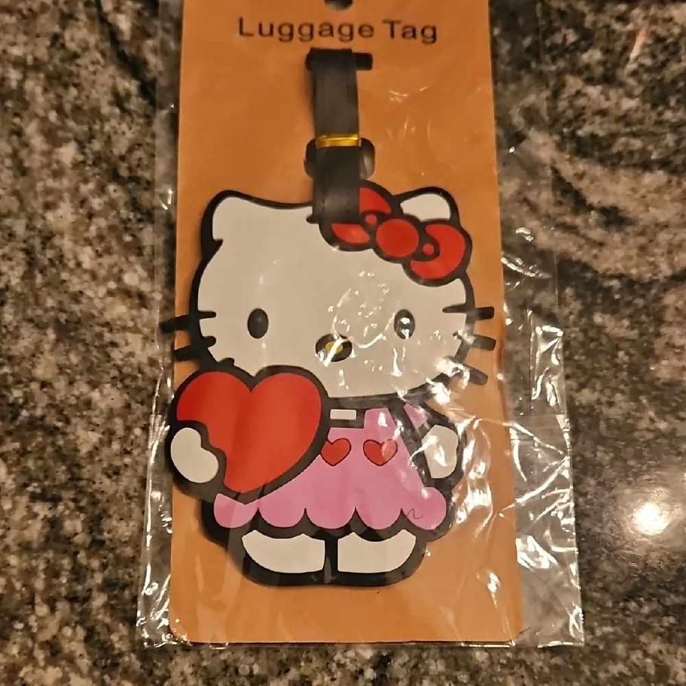 Hello Kitty Pink Red Heart Luggage Tag NEW NWT